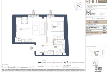 Rzut - Mieszkanie na sprzedaż 2 pokoje o powierzchni 39,86 m² - numer 9 w Apartamenty Jana Pawła 34