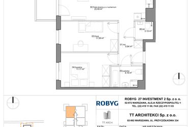 Rzut - Mieszkanie na sprzedaż 3 pokoje o powierzchni 61,11 m² - numer SU3/B/1/9 w Sady Ursynów III