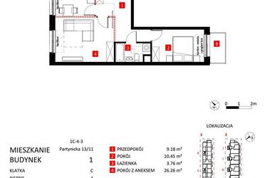 Rzut - Mieszkanie na sprzedaż 2 pokoje o powierzchni 48,83 m² - numer AJ_13/11 w Apartamenty Jeździecka
