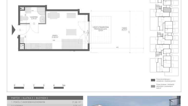 Rzut - Mieszkanie na sprzedaż 1 pokój o powierzchni 25,45 m² - numer 41 w Monsa bud. E