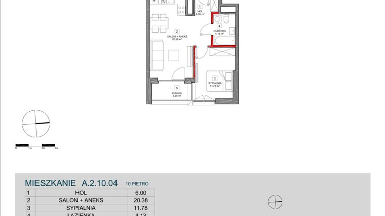 Rzut - Mieszkanie na sprzedaż 2 pokoje o powierzchni 43,43 m² - numer A.2.10.04 w ATAL SKY+ bud. A i B
