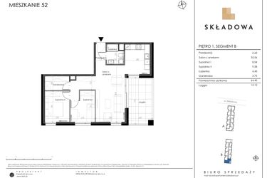 Rzut - Mieszkanie na sprzedaż 3 pokoje o powierzchni 64,45 m² - numer B52 w Apartamenty Składowa