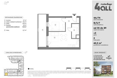 Rzut - Mieszkanie na sprzedaż 2 pokoje o powierzchni 40,21 m² - numer B/3/7 w Osiedle Mateckiego 4ALL
