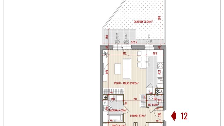 Rzut - Mieszkanie na sprzedaż 3 pokoje o powierzchni 52,34 m² - numer 12 w Zalesie