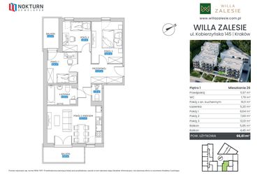 Rzut - Mieszkanie na sprzedaż 4 pokoje o powierzchni 66,61 m² - numer M26 w Willa Zalesie