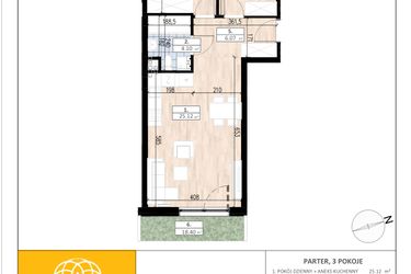 Rzut - Mieszkanie na sprzedaż 3 pokoje o powierzchni 53,64 m² - numer D1/0/3 w ACCANTO