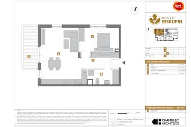 Rzut - Mieszkanie na sprzedaż 2 pokoje o powierzchni 52,01 m² - numer A.6 w Wille Biskupin