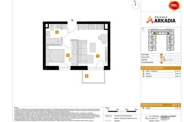 Rzut - Mieszkanie na sprzedaż 2 pokoje o powierzchni 29,07 m² - numer B1.18 w Osiedle Arkadia etap 2