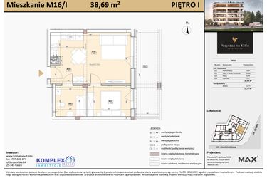 Rzut - Mieszkanie na sprzedaż 2 pokoje o powierzchni 38,43 m² - numer M16 w Przystań na Klifie