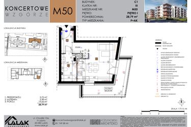 Rzut - Mieszkanie na sprzedaż 1 pokój o powierzchni 28,79 m² - numer C1_M50/I w Koncertowe Wzgórze etap II