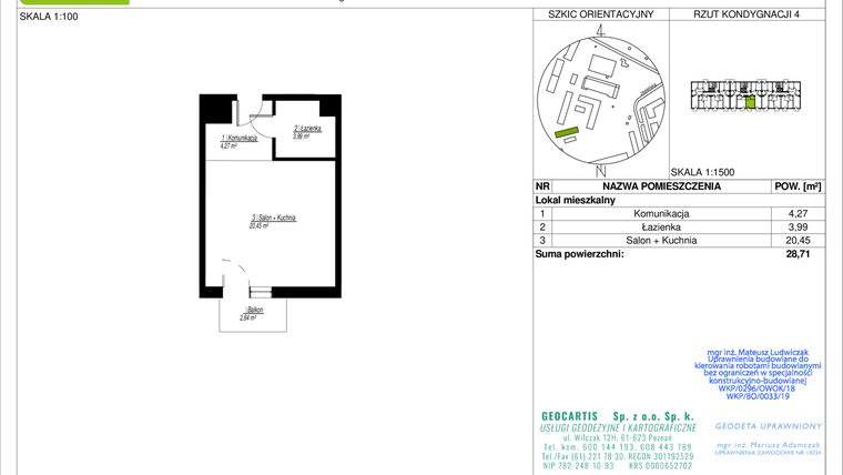 Rzut - Mieszkanie na sprzedaż 1 pokój o powierzchni 28,71 m² - numer 10D/35 w Jasielska 8C etap II