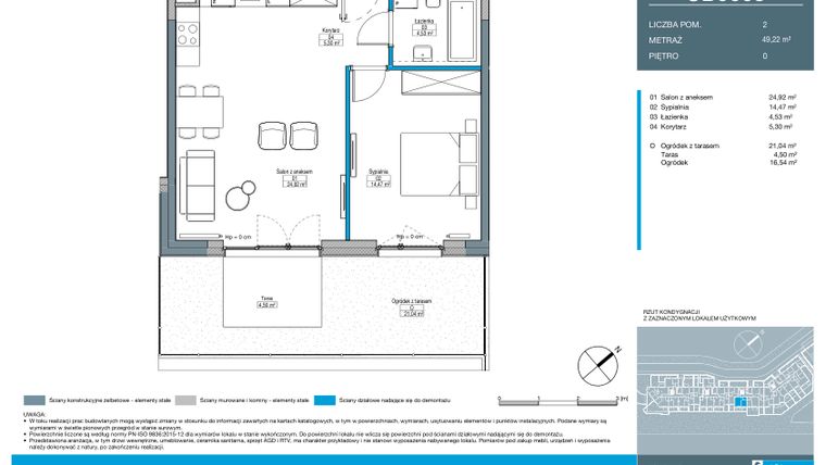 Rzut - Mieszkanie na sprzedaż 2 pokoje o powierzchni 49,22 m² - numer CB0003 w Talarowa Park