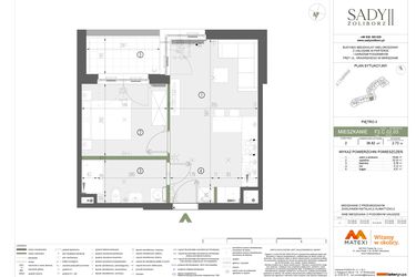 Rzut - Mieszkanie na sprzedaż 2 pokoje o powierzchni 38,82 m² - numer F2.C.02.03 w Sady Żoliborz II