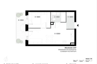 Rzut - Mieszkanie na sprzedaż 2 pokoje o powierzchni 38,35 m² - numer 2.M7 w Stalowa 76