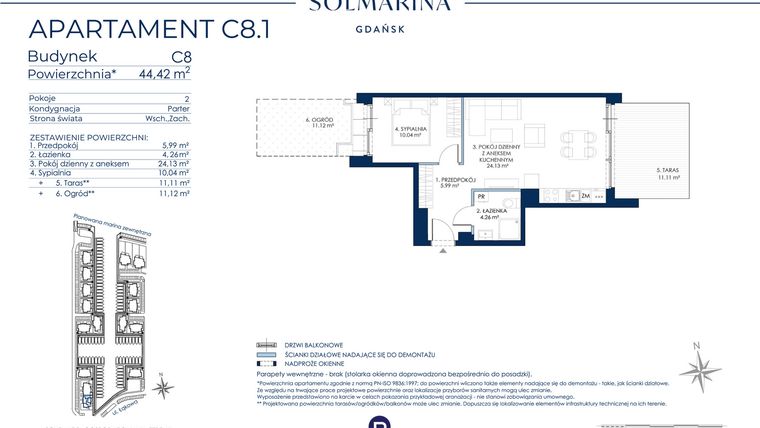 Rzut - Mieszkanie na sprzedaż 2 pokoje o powierzchni 44,42 m² - numer C8.1 w Sol Marina etap III