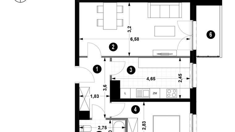 Rzut - Mieszkanie na sprzedaż 2 pokoje o powierzchni 53,85 m² - numer 1A.3/20 w Nowa Winnica