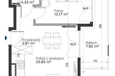 Rzut - Mieszkanie na sprzedaż 2 pokoje o powierzchni 45,3 m² - numer C-12 w Destino