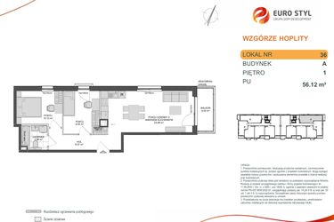 Rzut - Mieszkanie na sprzedaż 3 pokoje o powierzchni 56,12 m² - numer 1_1_A_1_36 w Wzgórze Hoplity
