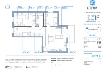 Rzut - Mieszkanie na sprzedaż 4 pokoje o powierzchni 78,71 m² - numer C.15 w Neopolis III