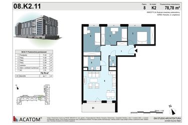 Rzut - Mieszkanie na sprzedaż 4 pokoje o powierzchni 78,84 m² - numer 203 w Langiewicza 37