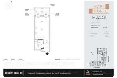 Rzut - Mieszkanie na sprzedaż 1 pokój o powierzchni 30,57 m² - numer MU.1.19 w Marimonte - apartamenty inwestycyjne