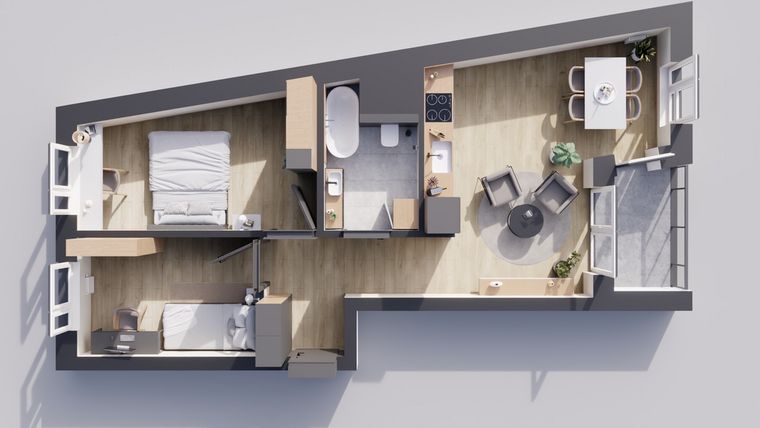 Rzut - Mieszkanie na sprzedaż 3 pokoje o powierzchni 55,45 m² - numer 22/1 w Odrzańskie Bulvary