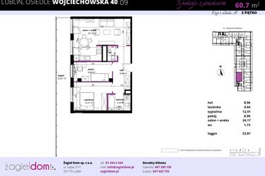 Rzut - Mieszkanie na sprzedaż 3 pokoje o powierzchni 60,7 m² - numer 9 w Wojciechowska Square