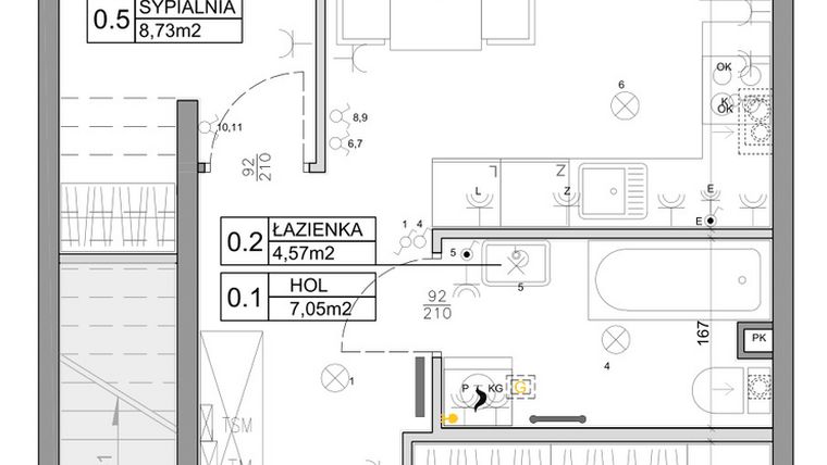Rzut - Mieszkanie na sprzedaż 3 pokoje o powierzchni 48,03 m² - numer 83 w Manufaktura Marki 2 etap IV