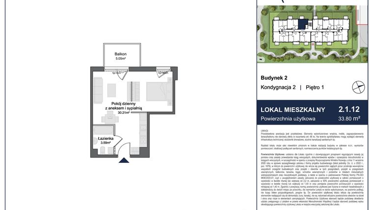 Rzut - Mieszkanie na sprzedaż 1 pokój o powierzchni 33,8 m² - numer 2.1.12 w Rytelska