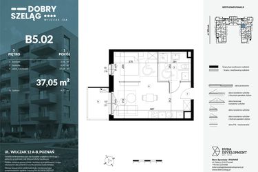 Rzut - Mieszkanie na sprzedaż 1 pokój o powierzchni 37,05 m² - numer B5.02 w Dobry Szeląg