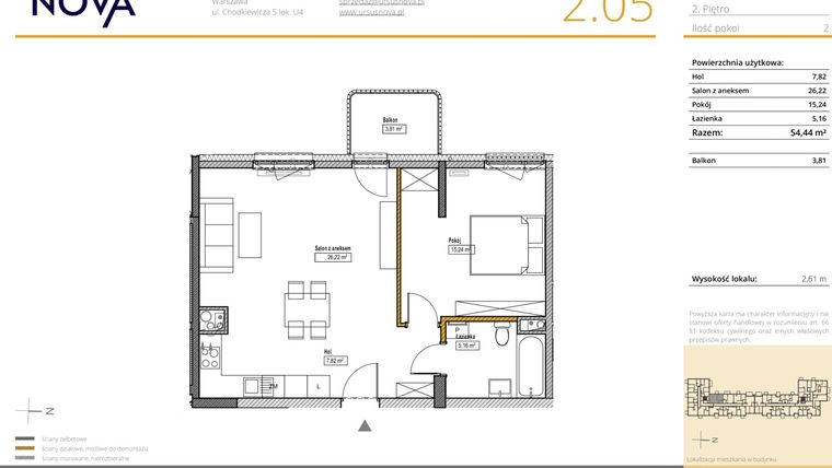 Rzut - Mieszkanie na sprzedaż 2 pokoje o powierzchni 54,43 m² - numer 2.05 w Ursus Nova