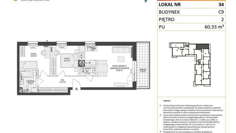 Rzut - Mieszkanie na sprzedaż 3 pokoje o powierzchni 60,33 m² - numer C9.34 w Konstelacja etap V