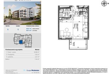 Rzut - Mieszkanie na sprzedaż 1 pokój o powierzchni 36,13 m² - numer 1 w Balantia
