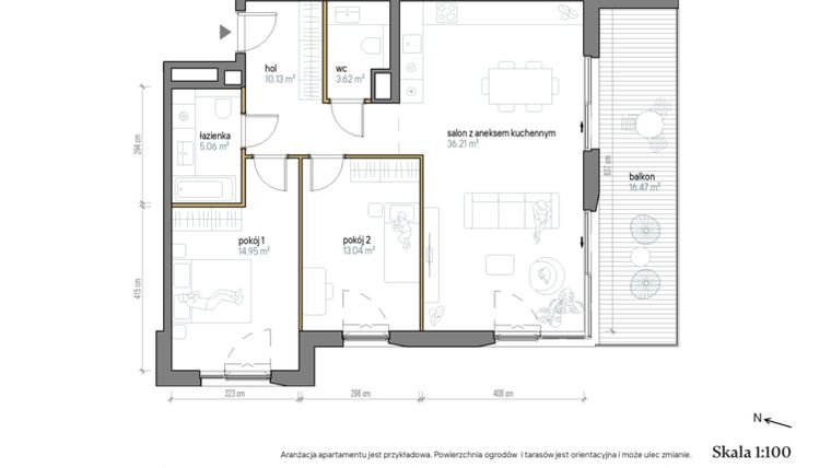 Rzut - Mieszkanie na sprzedaż 3 pokoje o powierzchni 83,01 m² - numer A/1/3 w Kopernika 71