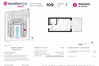 Rzut - Mieszkanie na sprzedaż 1 pokój o powierzchni 23 m² - numer 109 w VacationClub Resort