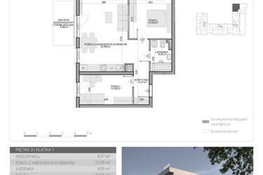 Rzut - Mieszkanie na sprzedaż 3 pokoje o powierzchni 53,9 m² - numer M-23 w Osiedle Radosne II