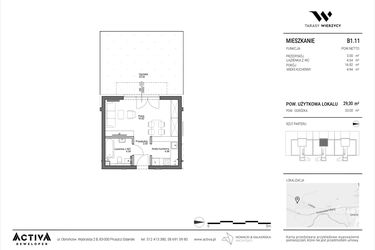 Rzut - Mieszkanie na sprzedaż 1 pokój o powierzchni 29,3 m² - numer B1.11 w Tarasy Wierzycy