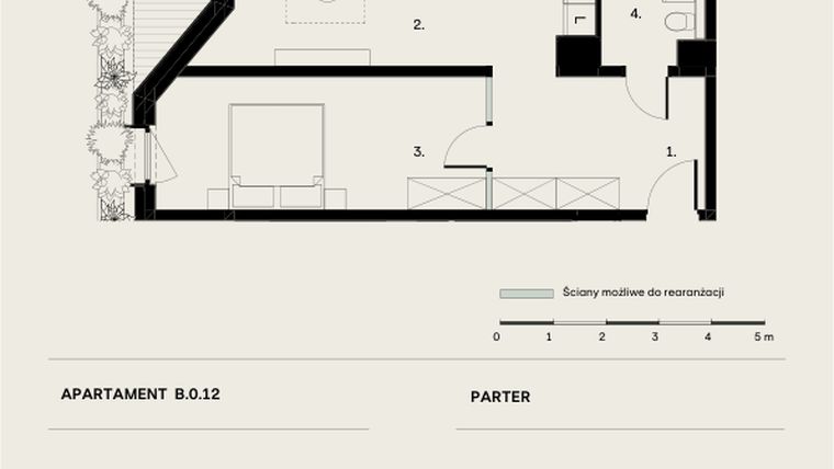 Rzut - Mieszkanie na sprzedaż 2 pokoje o powierzchni 53,35 m² - numer B/0/12 w Ogrodowa 12