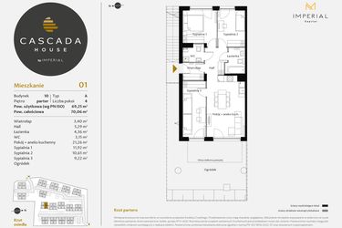Rzut - Mieszkanie na sprzedaż 4 pokoje o powierzchni 69,25 m² - numer 10.1 w CASCADA House