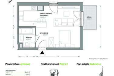 Rzut - Mieszkanie na sprzedaż 1 pokój o powierzchni 33,9 m² - numer B6/A/15 w Ceglana Park