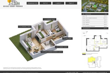 Rzut - Mieszkanie na sprzedaż 3 pokoje o powierzchni 63,17 m² - numer C.0.2 w Dobry Poranek
