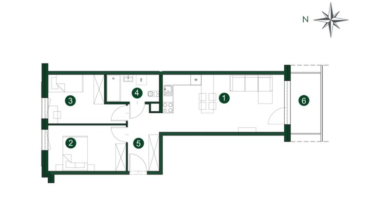 Rzut - Mieszkanie na sprzedaż 3 pokoje o powierzchni 55,14 m² - numer C77 w Osiedle Kormorana