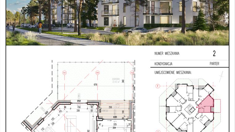 Rzut - Mieszkanie na sprzedaż 2 pokoje o powierzchni 42,89 m² - numer 2 w Grasera 12