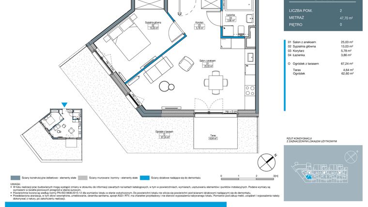 Rzut - Mieszkanie na sprzedaż 2 pokoje o powierzchni 47,7 m² - numer DC0004 w Talarowa Park II