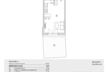 Rzut - Mieszkanie na sprzedaż 1 pokój o powierzchni 33,32 m² - numer A3.0.56 w Zakole Wisły