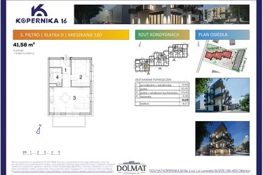 Rzut - Mieszkanie na sprzedaż 2 pokoje o powierzchni 41,58 m² - numer D12 w Kopernika Szesnaście