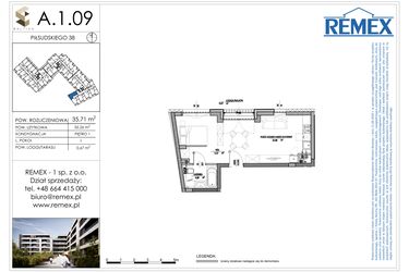 Rzut - Mieszkanie na sprzedaż 1 pokój o powierzchni 35,71 m² - numer A.1.09 w Osiedle BALTICA