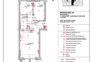Rzut - Mieszkanie na sprzedaż 3 pokoje o powierzchni 59,85 m² - numer 2.26 w Osiedle 4 Pory Roku - Etap VII