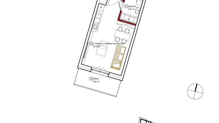 Rzut - Mieszkanie na sprzedaż 1 pokój o powierzchni 31,29 m² - numer B1.38C w Francuska Park VII