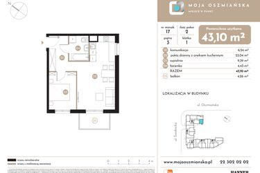 Rzut - Mieszkanie na sprzedaż 2 pokoje o powierzchni 43,1 m² - numer 17 w Moja Oszmiańska